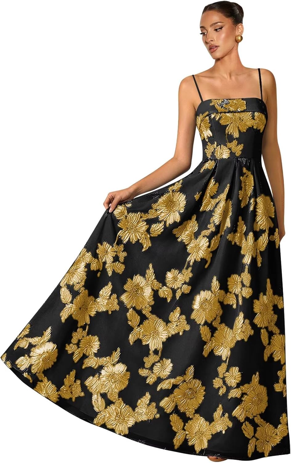 Women's Spaghetti Straps Floral Prom Dresses A Line Strapless Ball Dresses Long Embroidery Formal Evening Dresses