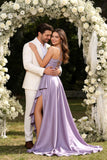 Women's Long Satin Bridesmaid Dresses Spaghetti Strap Halter Formal Evening Gown Ruffle High Low Wedding Guest Dress