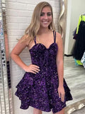 Sequin Homecoming Dresses for Teens 2027 Sparkly Short Layered Aline Prom Dresses Spaghetti Straps Cocktail Party Gowns