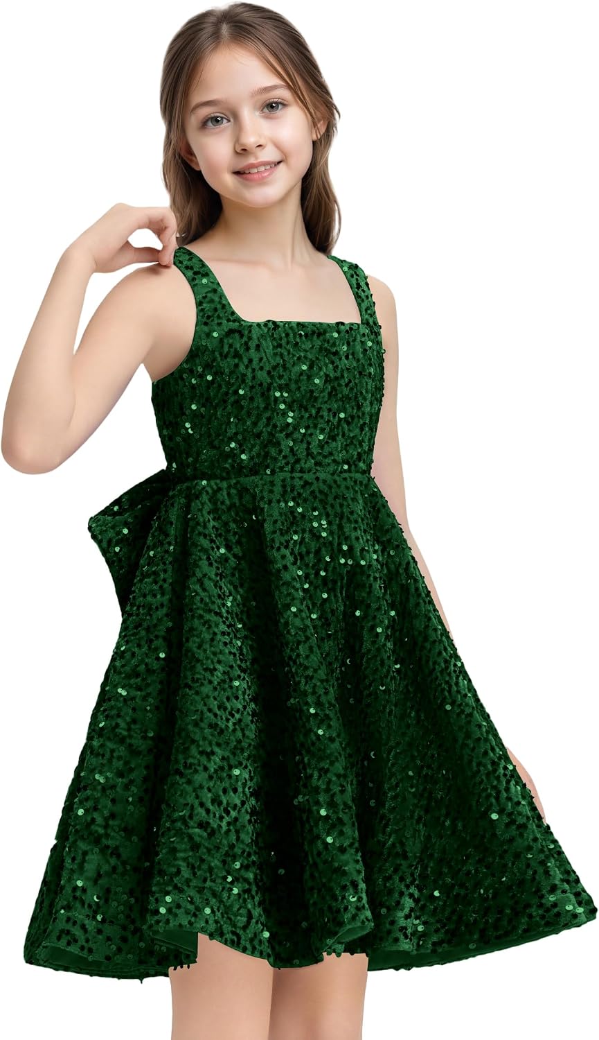 Sequins Flower Girl Dresses Short - Square Neck Princess Pageant Dress Kids A Line Communion Formal Party Gown