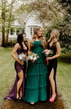 Tiered Ruffle Bridesmaid Dresses for Women Spaghetti Straps Long Chiffon Formal Evening Prom Gowns