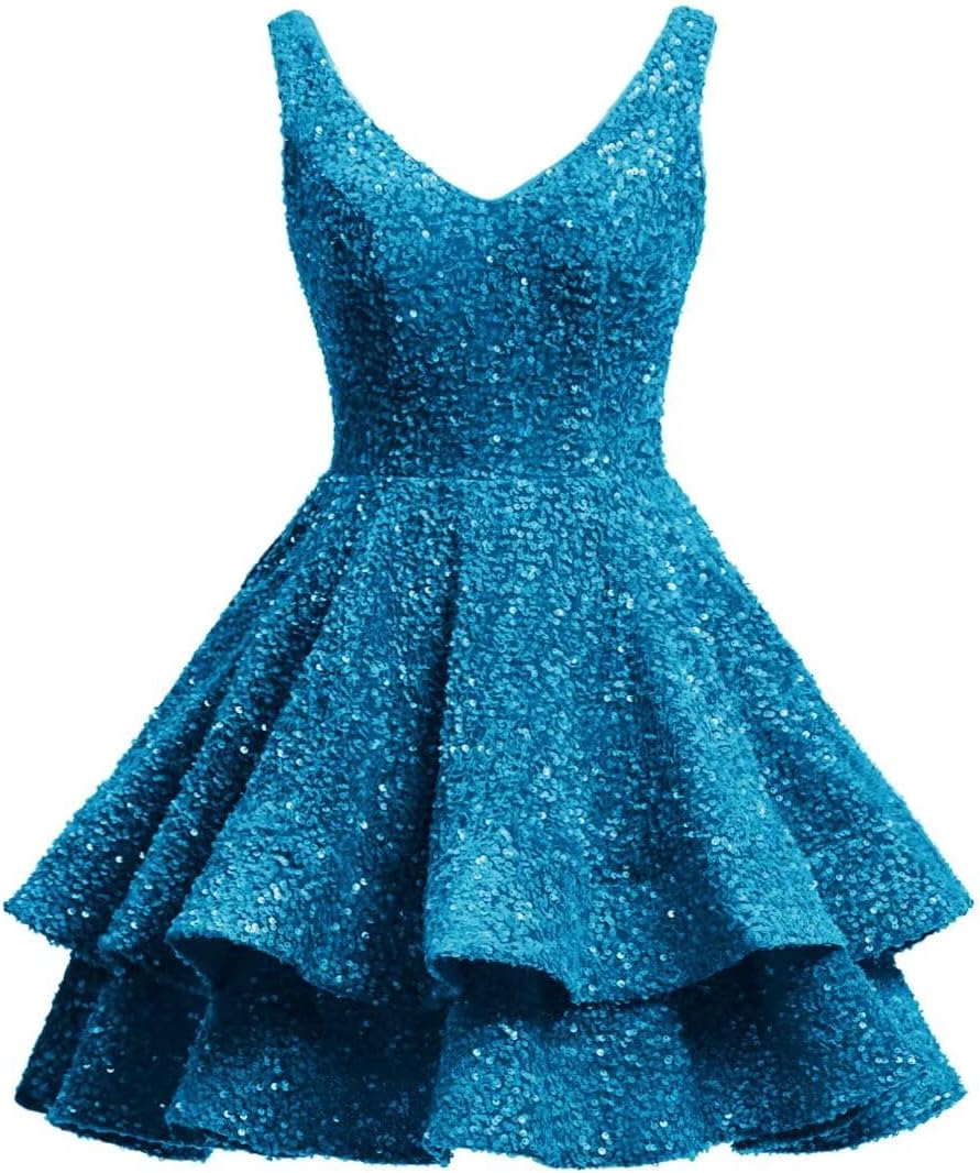 Short 2026 Sparkly Sequin Homecoming Dress for Teen Tiered Corset Ball Prom Cocktail Party Gown for Women