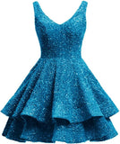 Short 2026 Sparkly Sequin Homecoming Dress for Teen Tiered Corset Ball Prom Cocktail Party Gown for Women