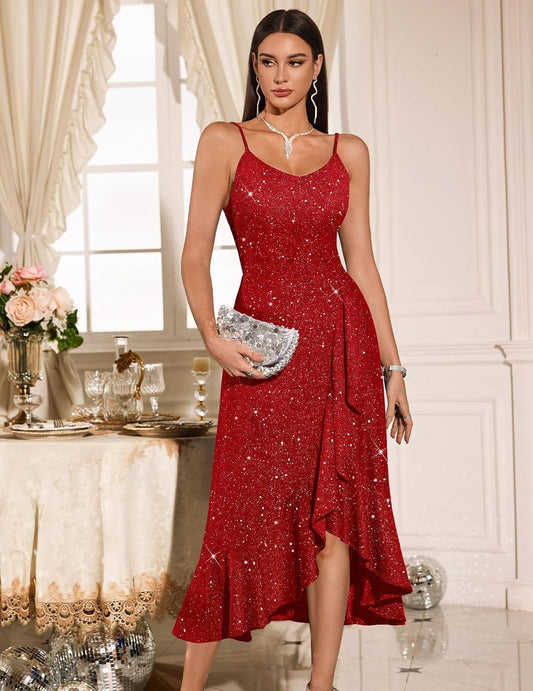 Sequin Formal Dresses Spaghetti Strap Cocktail Wedding Guest Dresses 2026 Prom Dress Evening Gowns