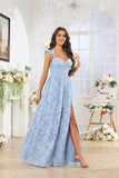 Chiffon Floral Bridesmaid Dresses with Slit Sleeveless Corset Ruffle A Line Long Formal Evening Gowns
