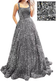 Prom Dresses Long A Line with Pockets Formal Evening Ball Gowns Velvet Velvet Sequins Black Tie Wedding Party Dress