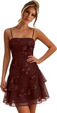 Floral Tiered Homecoming Dresses Mini Ruffle Graduation Dress Lace Short Prom Party Gown for Teens