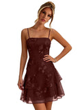 Floral Tiered Homecoming Dresses Mini Ruffle Graduation Dress Lace Short Prom Party Gown for Teens