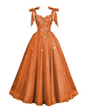 Glitter Tulle Prom Dress for Teens 3D Butterfly Long Ball Gowns Sequin Princess Quinceanera Dresses with Bow