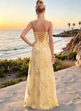 Floral Embroidery Prom Dresses for Women Spaghetti Straps A Line Formal Maxi Dress
