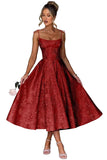 Jacquard Floral Satin Prom Dresses for Women 2026 Spaghetti Straps A-Line Midi Formal Evening Party Gown with Pockets