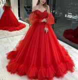 Off Shoulder Lace Appliques Ball Gown Quinceanera Dresses Long Sleeve Wedding Dress Bridal Gowns