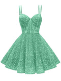 Kingbridal Gowns Sparkly Sequin Homecoming Dresses for Teens 2027 Flowy Spaghetti Straps A-Line Short Formal Prom Dress with Pockets