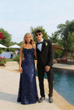 Lace Sequin Prom Dresses Spaghetti Straps A-Line Cowl Neck Pleated Sparkly Long Formal Evening Party Gowns