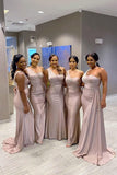 Women's One Shoulder Mermaid Bridesmaid Dresses Long Ruched Bodycon Satin Formal Prom Gowns