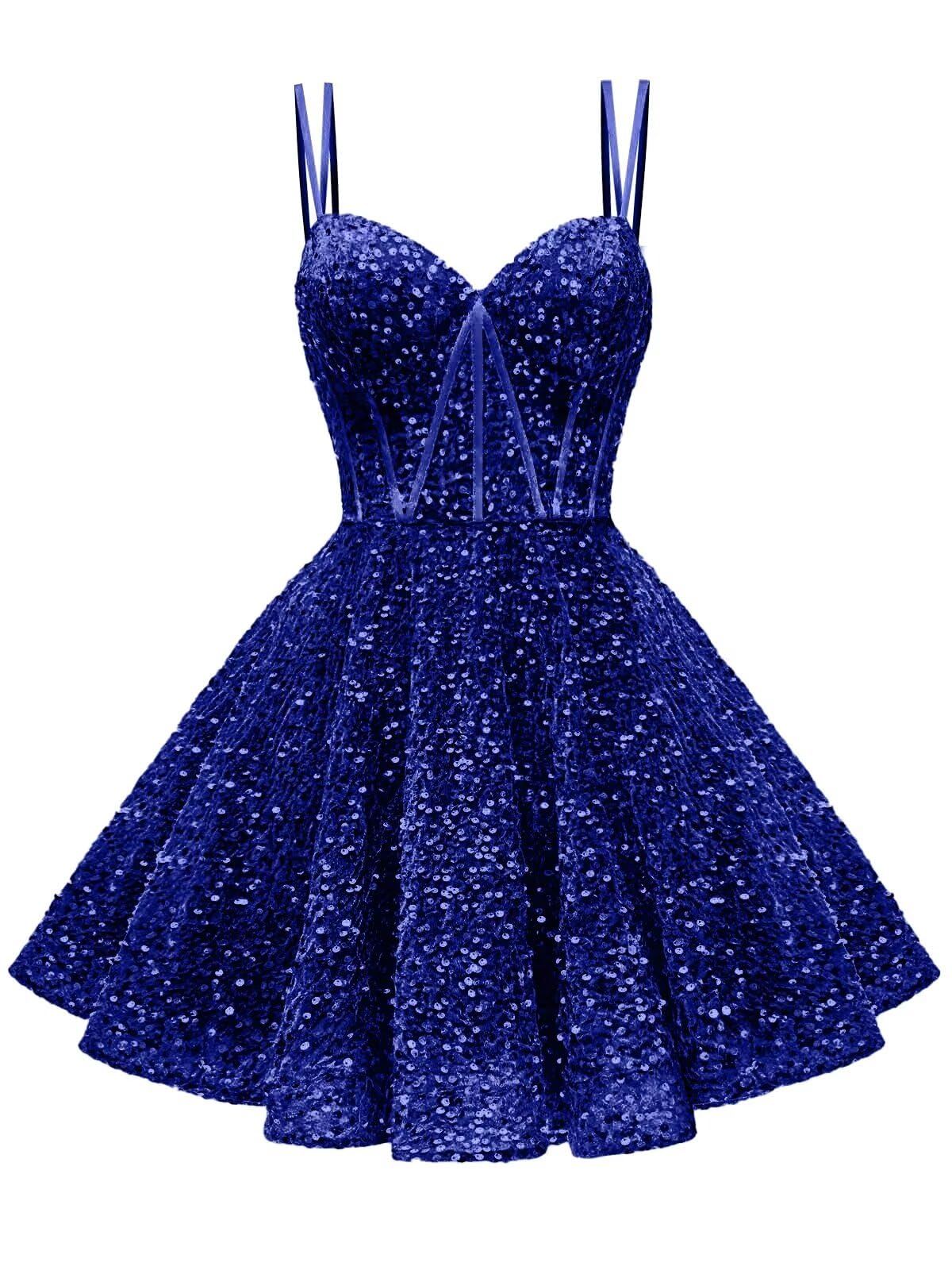Kingbridal Gowns Sparkly Sequin Homecoming Dresses for Teens 2027 Flowy Spaghetti Straps A-Line Short Formal Prom Dress with Pockets