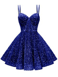 Kingbridal Gowns Sparkly Sequin Homecoming Dresses for Teens 2027 Flowy Spaghetti Straps A-Line Short Formal Prom Dress with Pockets