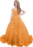 Ball Gown Sequin Pageant Dress for Teens Flower Girl Dress Girls Off Shoulder Long Formal Party Dresses 2027