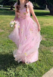 Vestidos de fiesta de tul con bordado de flores para mujer, 2024, tirantes finos, largos, formales, para noche 