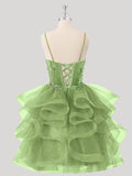 Glitter Tulle Homecoming Dresses 2026 Tiered Ruffles Lace Short Prom Dress for Teens Quinceanera Gowns