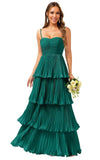Tiered Ruffle Bridesmaid Dresses for Women Spaghetti Straps Long Chiffon Formal Evening Prom Gowns
