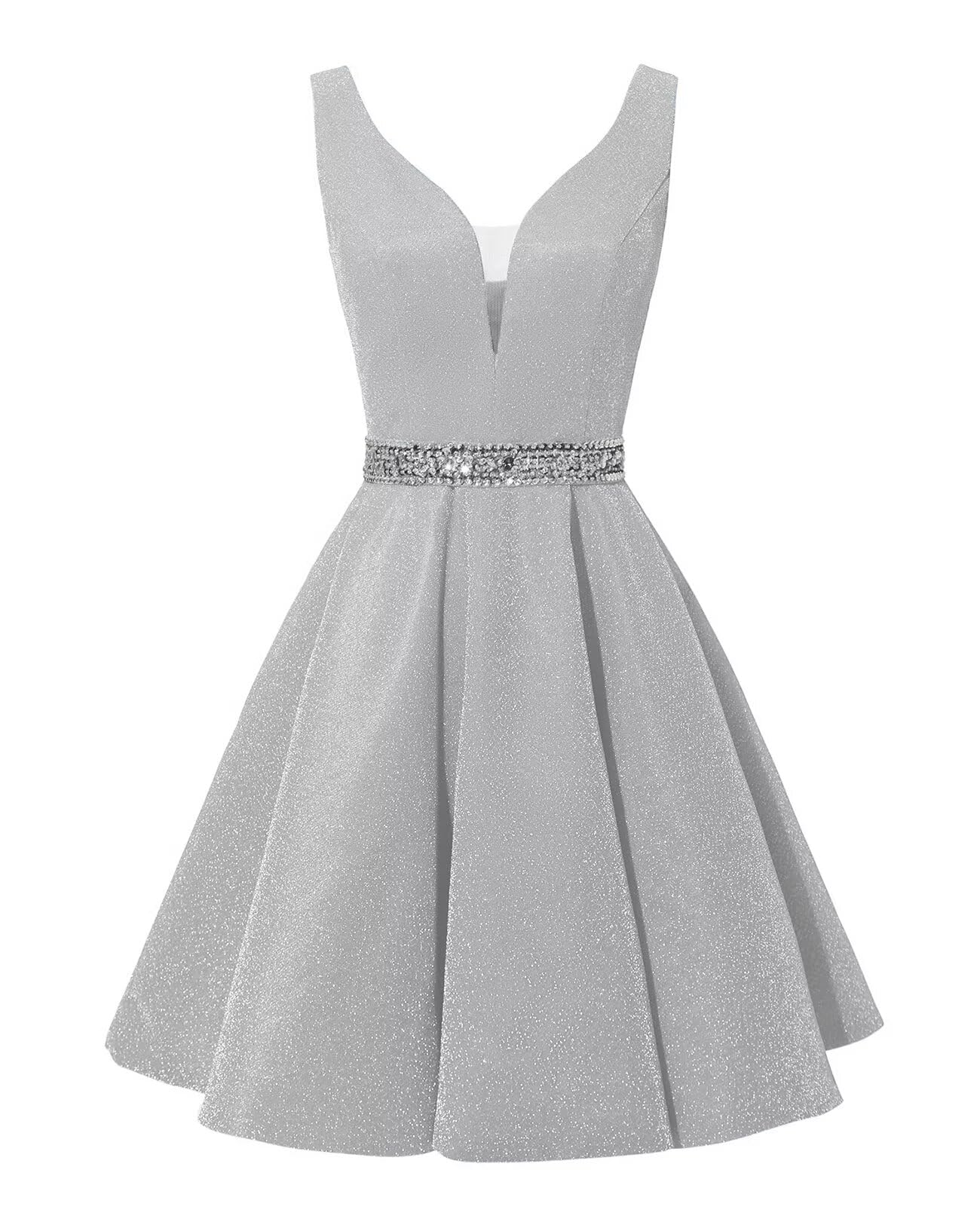 Satin Glitter Homecoming Dresses for Teens Short Prom Dress V-Neck Beaded Evening Formal Cocktail Party Gowns