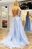Women's Lace Criss-Cross Prom Dresses with Slit Spaghetti Straps Long Formal Evening Gowns