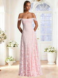 Off The Shoulder Bridesmaid Dresses Long for Women Formal Evening Gown Lace Wedding Guest Dress