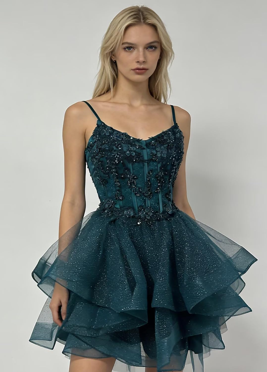 Glitter Tulle Homecoming Dresses 2026 Tiered Ruffles Lace Short Prom Dress for Teens Quinceanera Gowns