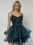 Glitter Tulle Homecoming Dresses 2026 Tiered Ruffles Lace Short Prom Dress for Teens Quinceanera Gowns