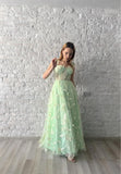 Vestidos de fiesta largos de tul con mariposas 3D para adolescentes, vestidos de fiesta formales de noche bordados con abertura 
