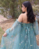 Flower Embroidery Tulle Maternity Dresses for Photoshoot Long Puffy Sleeve Off Shoulder Pregnancy Baby Shower Dress
