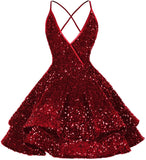 Vestidos de fiesta cortos con lentejuelas brillantes para adolescentes, sexy, con tirantes finos, vestido de fiesta, vestido de cóctel con cuello halter 