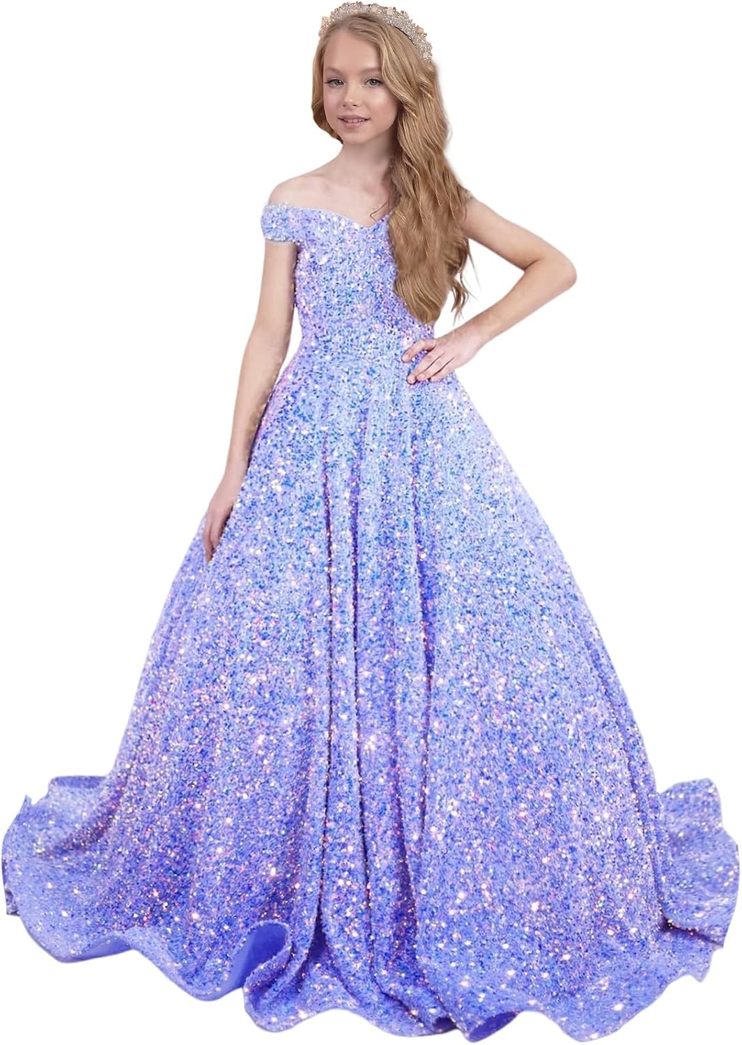 Ball Gown Sequin Pageant Dress for Teens Flower Girl Dress Girls Off Shoulder Long Formal Party Dresses 2027