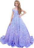 Ball Gown Sequin Pageant Dress for Teens Flower Girl Dress Girls Off Shoulder Long Formal Party Dresses 2027