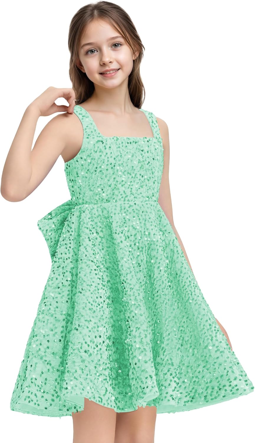 Sequins Flower Girl Dresses Short - Square Neck Princess Pageant Dress Kids A Line Communion Formal Party Gown