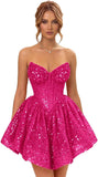 Strapless Sequin Homecoming Dresses for Teens 2026 Sparkly A-line Short Prom Dress Corset Cocktail Party Gowns