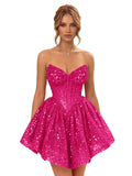 Strapless Sequin Homecoming Dresses for Teens 2026 Sparkly A-line Short Prom Dress Corset Cocktail Party Gowns