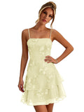Floral Tiered Homecoming Dresses Mini Ruffle Graduation Dress Lace Short Prom Party Gown for Teens
