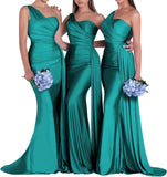 One-Shoulder-Brautjungfernkleider für Hochzeiten, Meerjungfrau-Satin-Ballkleider, lang, figurbetont, formelle Abendkleider 