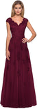 Women's V Neck Cap Sleeves Mother of The Bride Dresses Long Lace Formal Prom Evening Gowns with Pockets