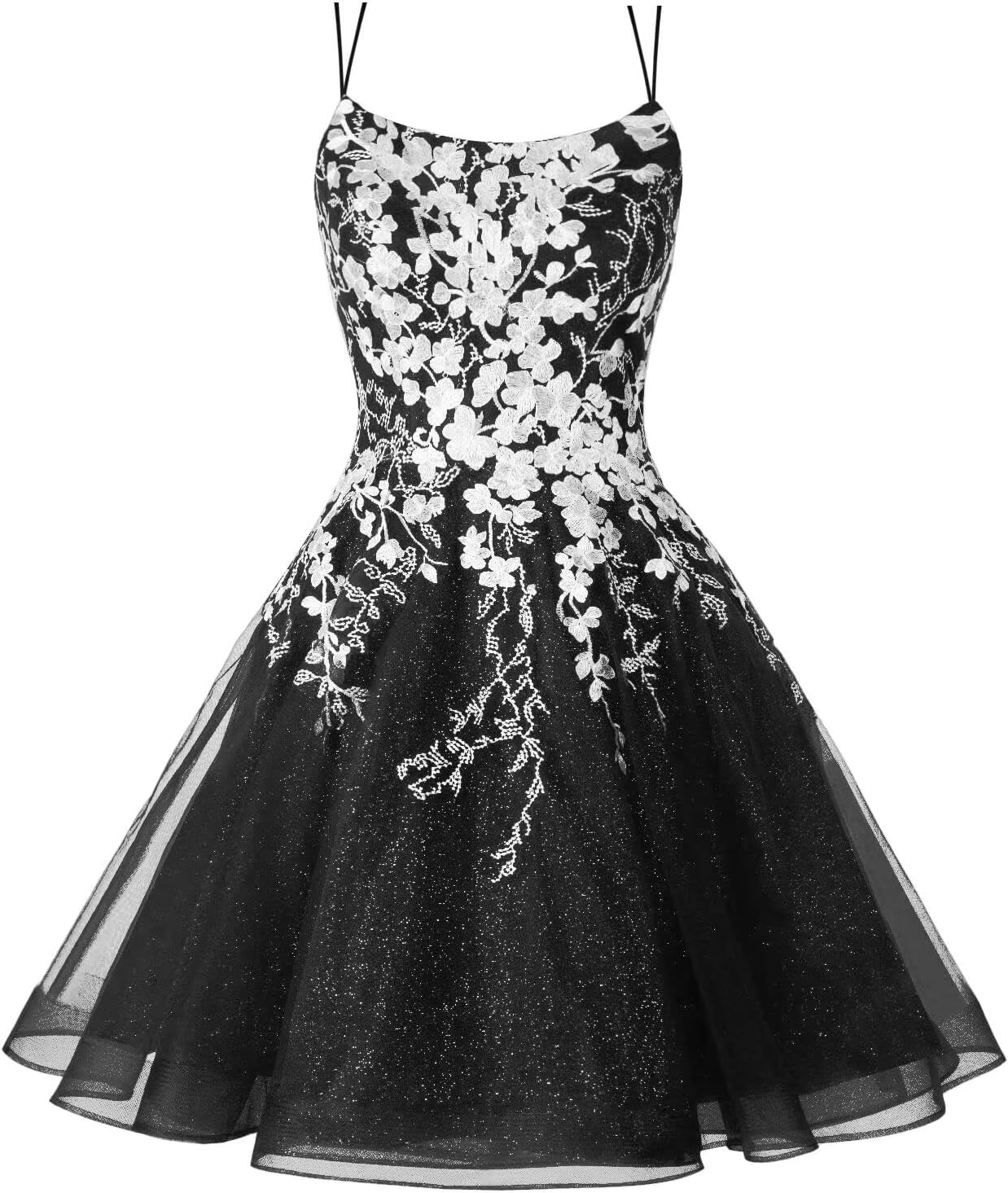 Sparkly Lace Applique Homecoming Dresses for Teens Short Corset Tulle Spaghetti Strap Prom Cocktail Party Dress