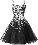 Sparkly Lace Applique Homecoming Dresses for Teens Short Corset Tulle Spaghetti Strap Prom Cocktail Party Dress