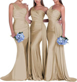 One-Shoulder-Brautjungfernkleider für Hochzeiten, Meerjungfrau-Satin-Ballkleider, lang, figurbetont, formelle Abendkleider 