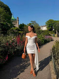 Satin Homecoming Dresses for Teens 2026 Off Shoulder Short Prom Dress Tight Pleated Cocktail Party Gowns