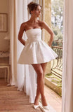 Strapless Satin Homecoming Dresses for Teens 2027 Jacquard A-line Short Prom Cocktail Gowns with Bow