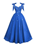 Glitter Tulle Prom Dress for Teens 3D Butterfly Long Ball Gowns Sequin Princess Quinceanera Dresses with Bow