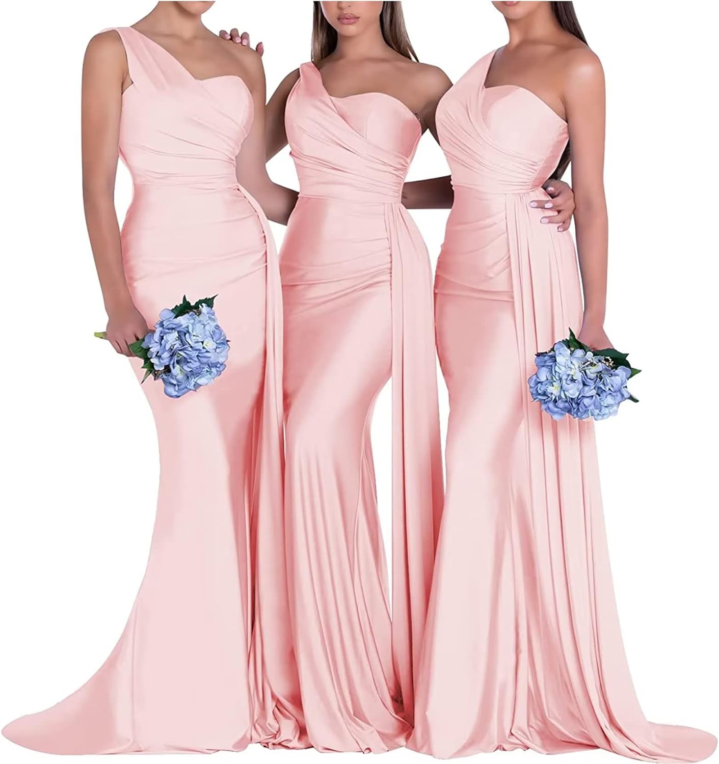 One-Shoulder-Brautjungfernkleider für Hochzeiten, Meerjungfrau-Satin-Ballkleider, lang, figurbetont, formelle Abendkleider 