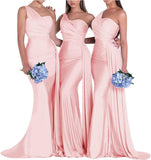One-Shoulder-Brautjungfernkleider für Hochzeiten, Meerjungfrau-Satin-Ballkleider, lang, figurbetont, formelle Abendkleider 