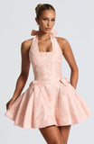 Satin Jacquard Halter Homecoming Dresses with Bow for Teens Mini A-Line Puffy Cocktail Corset Evening Party Gown